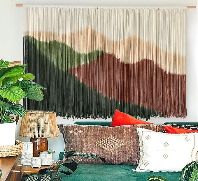 Macrame Wall Hanging Mountain Landscape Boho Wall Art Large Decor 57"W*35"L | Home Office Decor, Entryway Wall Art, Hallway Accent, Nursery Decoration, College Dorm Style, Housewarming Gift - Image 2