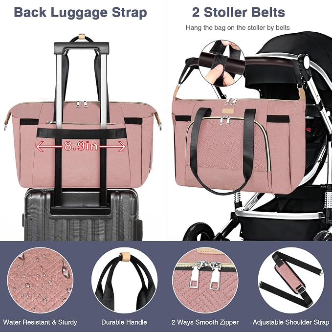 Diaper Bag Tote for Baby 7PCS, Large Mommy Bag with Portable Changing Pad | Multifunctional Hospital Bags for Labor and Delivery with Pacifier Case and Organizer Pouches,Travel Baby Bag for Boy Girl - Image 6
