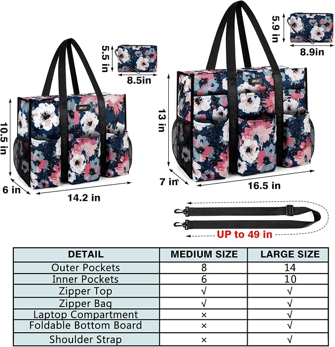 IBFUN Utility Tote Bag with 24 Pockets, Large Teacher Travel Tote for Women | Large Work Tote Bag 2pcs with Zipper for Travel Daily School Teacher Nurse, Large Lightweight Laptop Shoulder Bag Handbag - Image 6