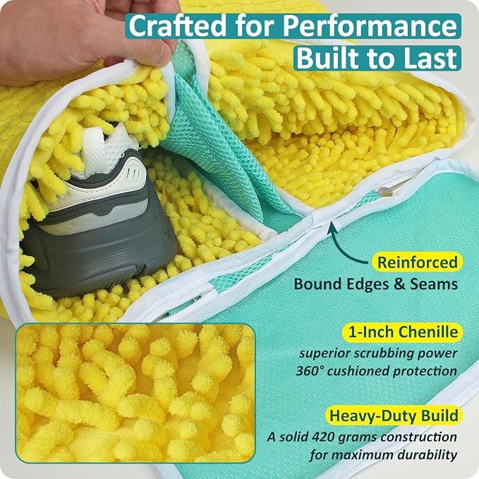2-Pack Shoe Washing Machine Bag for Sneaker Cleaning Laundry Shoe Bag | Dual Compartment, Full Protection, Clasp-Lock Zipper, Thick Chenille, Reinforced Edge & Seams - Image 6