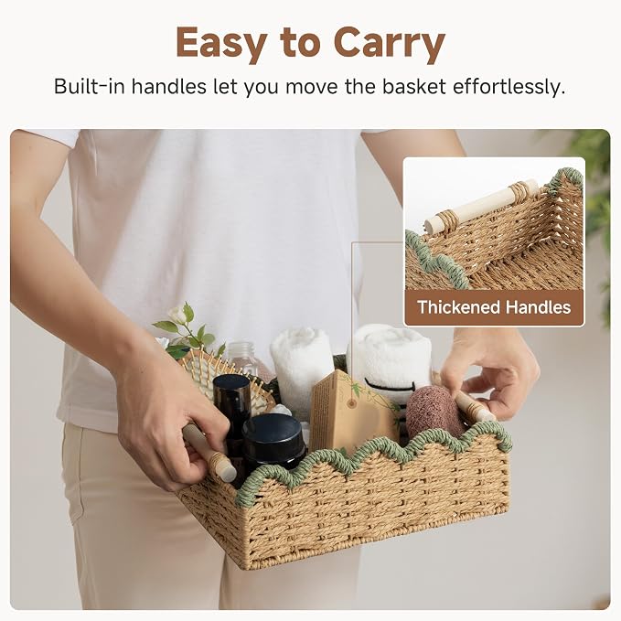 StorageWorks Toilet Paper Storage Baskets, Wicker Baskets for Organizing | Scalloped Wicker Basket for Living Room, Decorative Scalloped Baskets for Storage, Wicker Baskets for Organizing and Decor - Image 4