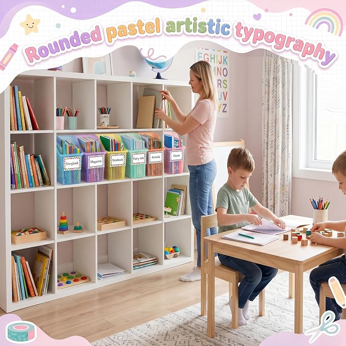 Blosssound 12 Set Book Bins for Classroom Stackable,Translucent Pastel | Plastic Baskets with Labels, Slanted Front, Library Supplies Organizers, Desktop Storage Bins, Teachers Home School Use - Image 6