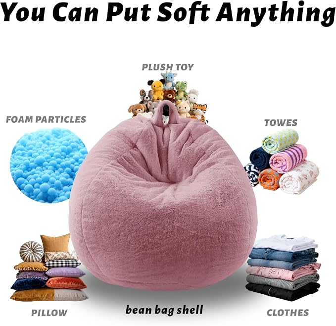 Faux Fur Bean Bag Cover (No Filler)Stuffed Animal Storage Adults Dusty Pink | Bean Bag Covers Large Bean Bag Sofa for Adults, furry fuzzy surface,for living room bedroom holiday gift - Image 2