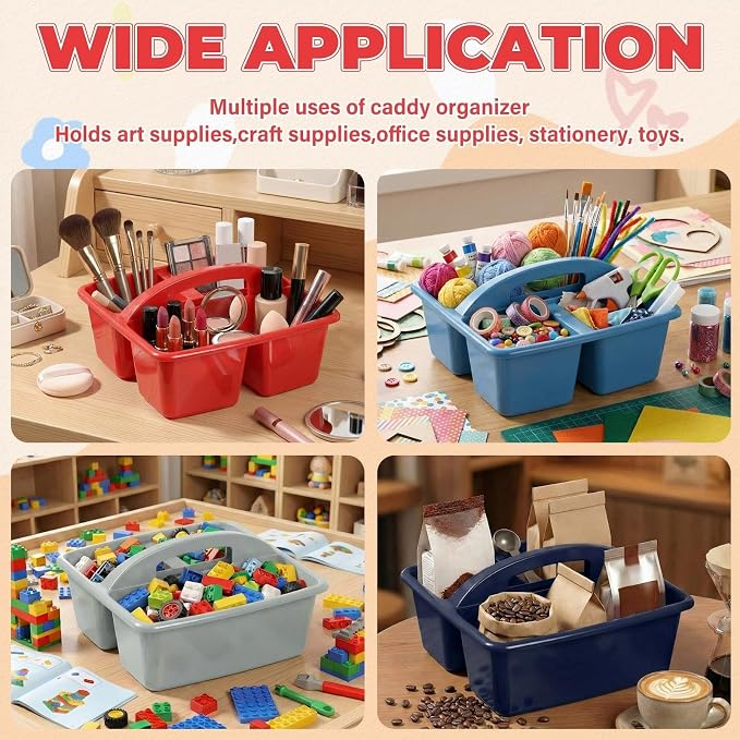 Kathfly 8 Pack Classroom Caddy Organizer with Handle, Plastic Art Craft Cleaning Caddy Bulk, Small Multipurpose Supply Organization Storage Basket for Table Desk Office Pencil Teacher (Blue Red) - Image 4