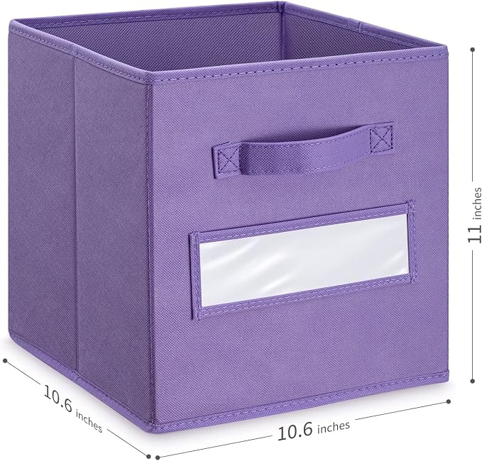 Fabric storage cubes (Set of 8) 11 Inch Cube Storage Bin, Cube storage with 8 Labels Window Cards & a Pen, Foldable cube organizer bins,11x11 Storage bin, Cubby Organizer Boxes, Purple - Image 3