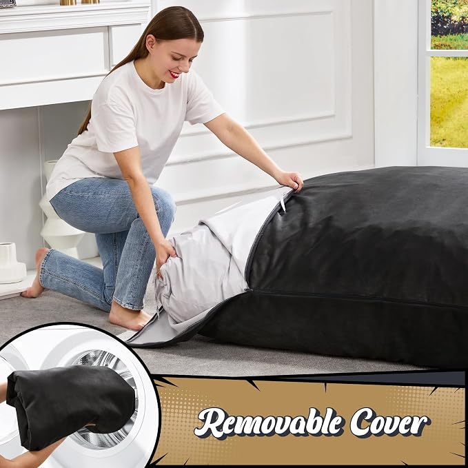 Hobestluk Adult Bean Bag Chair 3 in 1 Convertible Large Bean Bag Sofa | Velvet Black,Machine Washable,Removable Cover,Easy Convert And Install, Oversied Floor Bed,For Livingroom Bedroom - Image 7