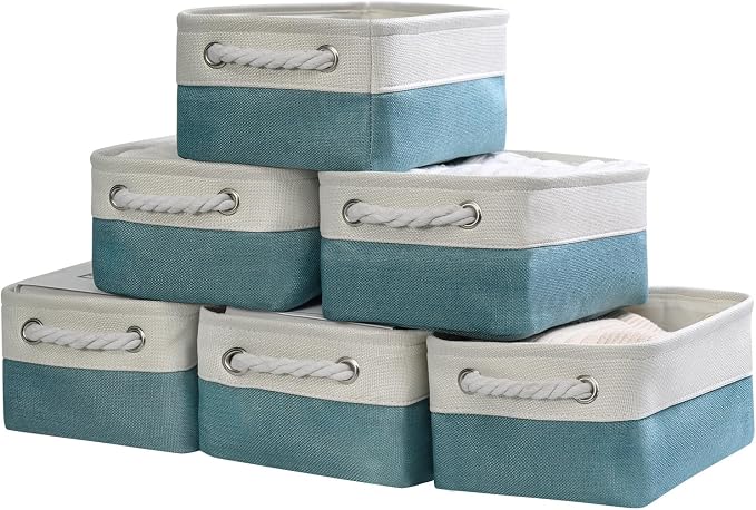 TcaFmac Organization and Storage Basket for Gifts Empty - 12x8x5.2 inch Small 6 Pack Collapsible Storage Basket for Organizing, Fabric Storage Bins for Toy Books Shelves(White & Green) by TcaFmac