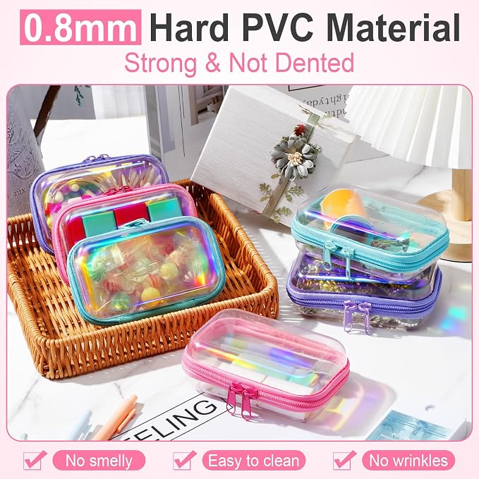 Sanwuta 6 Clear Hard Zipper Case,Holographic,5 X 3 X 2 Inch | Pencil Case Pouches ,Makeup Bag,Plastic Toiletry Diaper Bag ,Travel Toy Storage,Waterproof Organizer Bins - Image 4