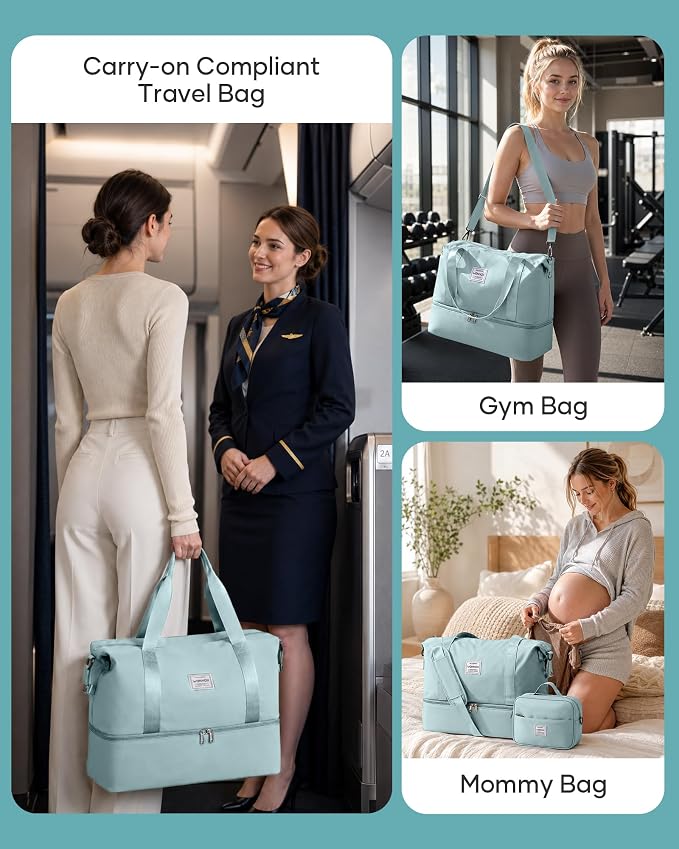 Travel Duffel Weekender Bag Women Tote Carry On Bags With Shoe Compartment | Travel Overnight Bags with Trolley Sleeve for Airplanes Waterproof Lightweight Sport Tote Gym with Toiletry Bag Blue - Image 9