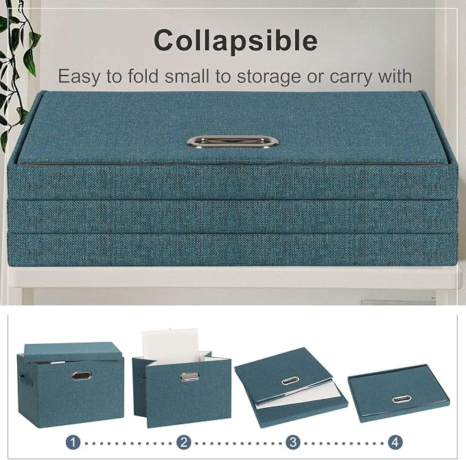 Storage Bins with Lids Fabric Closet Organizers Cubes Office Organization | 36 Quart 3 Pack Blue-Green Collapsible Stackable Linen Fabric 4 Handles Bedroom Closet Cabinet Under Bed Clothes Toy Office - Image 4