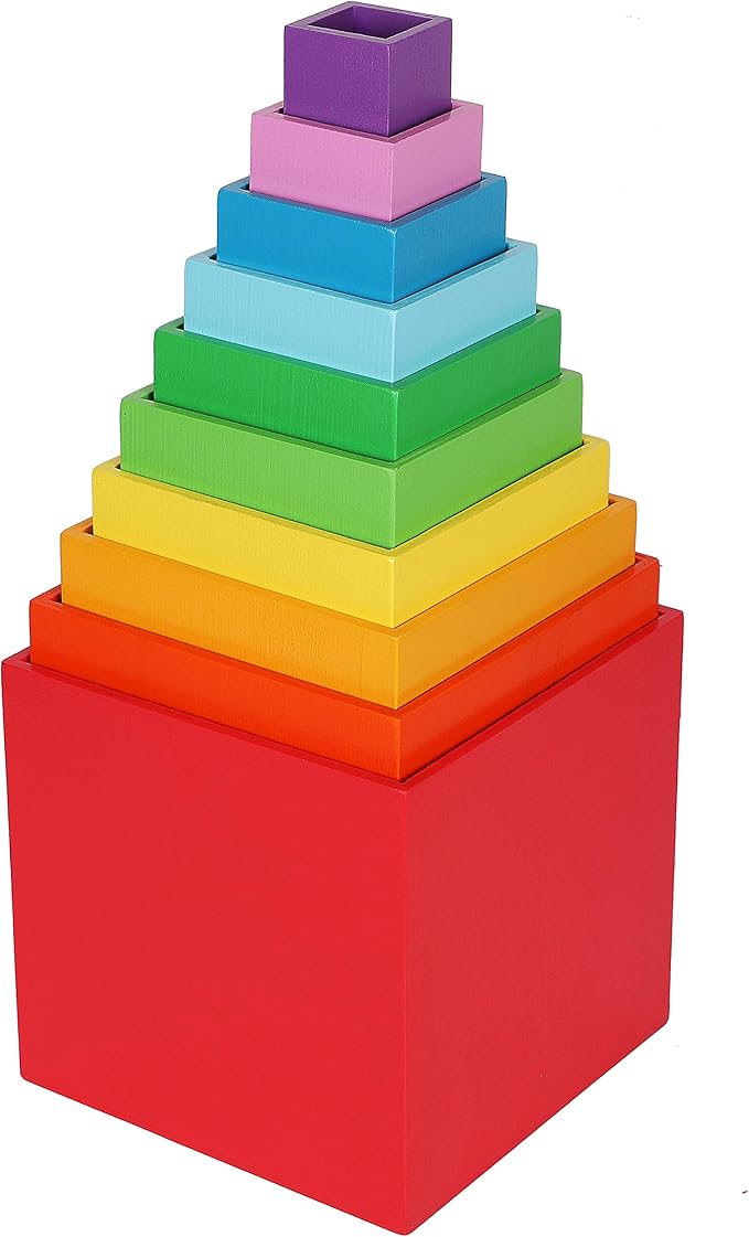 TOWO Wooden Stacking Boxes, Rainbow Nesting Sorting Cups for Toddlers | Rainbow wooden stacking cubes support color sorting, nesting and early learning; Montessori toy for toddlers age 2+ - Image 2