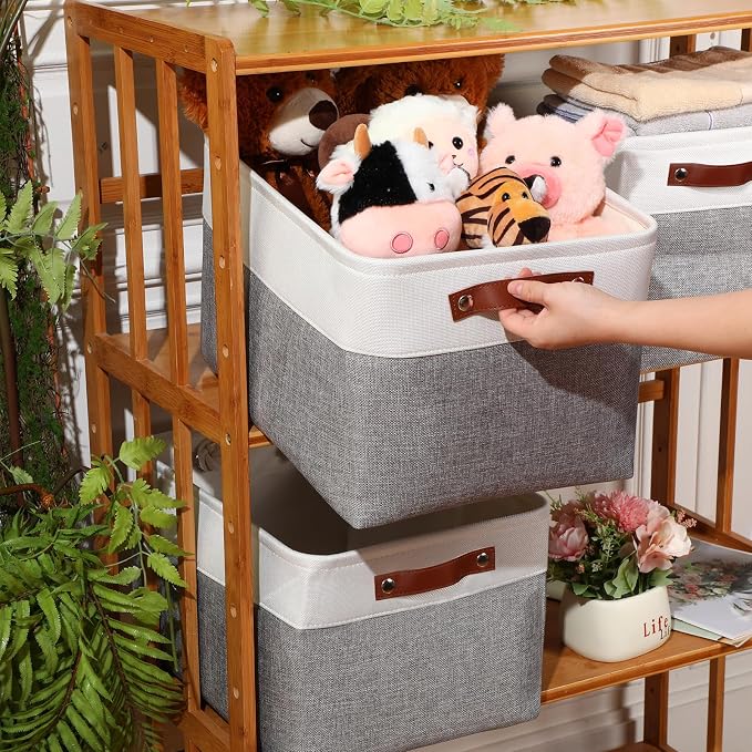 Uiifan 8 Pack 16 x 12 x 10 Inch Large Storage Baskets Collapsible Fabric Storage Cubes Bins with Handles for Shelves Closets Nursery Home Clothes Toys Organizers, Gray - Image 2