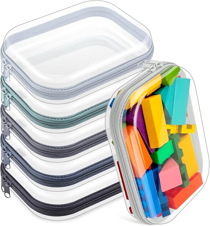 Sanwuta 6 Clear Hard Zipper Case,Blue-green,7.87 X 5.9 X 2 Inch | Pencil Case Pouches ,Makeup Bag,Plastic Toiletry Diaper Bag ,Travel Toy Storage,Waterproof Organizer Bins by Sanwuta