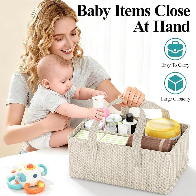 Bamboo Diaper Caddy Cart with Wheels - 3-Tier Rolling Storage，Beige | Removable bins, side pockets, sturdy handle, smooth wheels. For nursery, living room, laundry, pet. Natural bamboo, versatile - Image 6