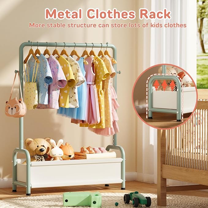 Kids Clothing Rack with Storage Shelf, Kids Dress Up Storage - Image 3