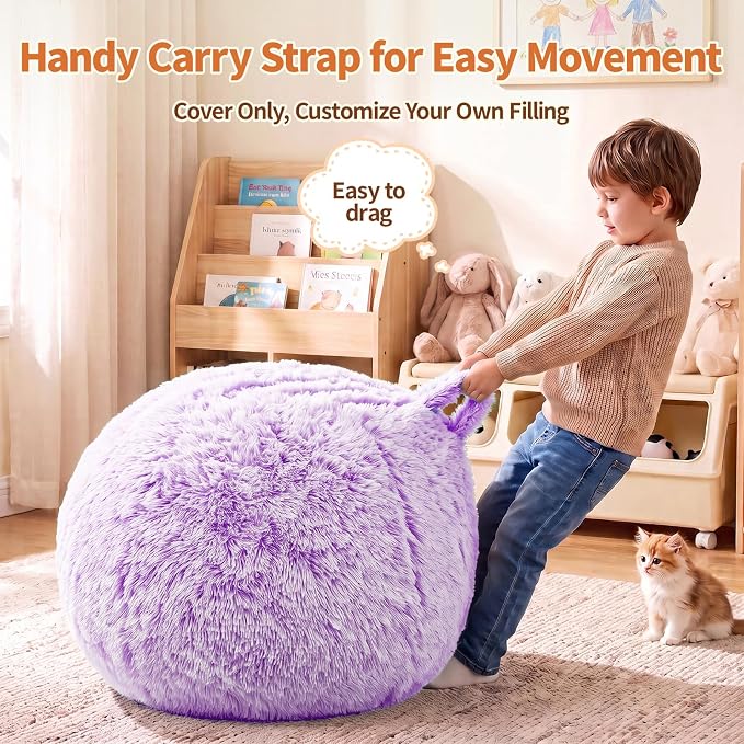 Stuffed Animal Storage Bean Bag Chair Cover, Soft Bean Bag Cover | Fluffy Faux Fur Stuffed Animal Storage Chair, Non-Slip Bottom, Fill with Plush Toys or Blankets, for Adults Teens Kids Girls - Image 6