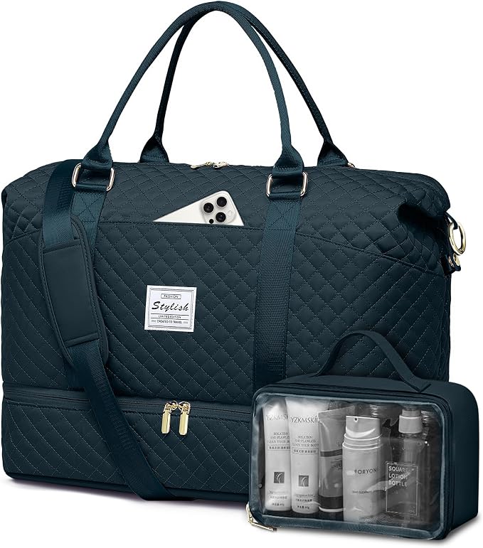 Travel Weekender Bags For Women - Carry On Duffel Bags with Shoe Compartment Overnight teal Weekender Tote Bags with Wet Pocket Gym Duffle Bag for Travel Sports Weekend Hospital Peacock Blue by FIUAIE