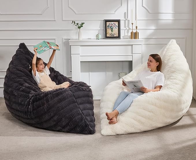 Hobestluk Adult Bean Bag Chair 3 in 1 Convertible Large Bean Bag Sofa | Ripple White,Machine Washable,Removable Cover,Easy Convert And Install, Oversied Floor Bed,For Livingroom Bedroom - Image 2