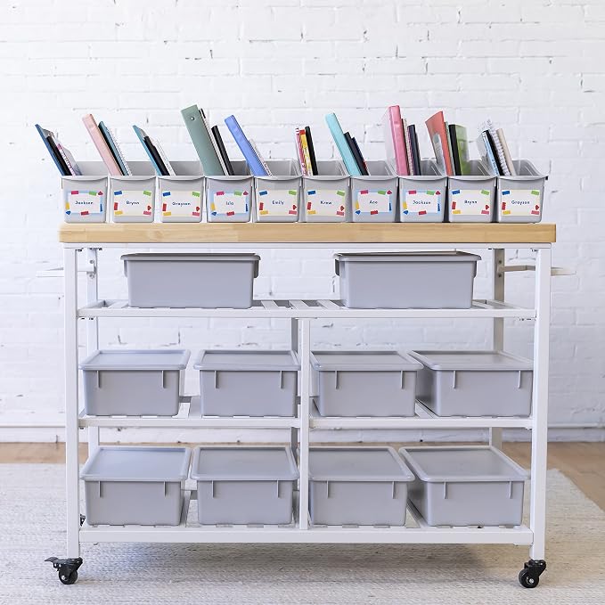 ECR4Kids Linking Plastic Storage Book Bin, Multipurpose Organization, Light Grey, 10-Piece | Durable plastic with built-in handles, interlocking, nestable, ideal for books, magazines, and files in a classroom or office - Image 7