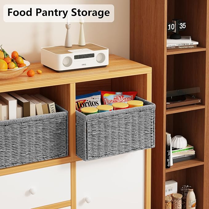 2 Packs Large Wicker Storage Basket, Closet Storage Baskets Bins for Shelves, Decorative Collapsible Baskets for Organizing Clothes Toy Nursery Bathroom Organizers and Storage, Grey - Image 6