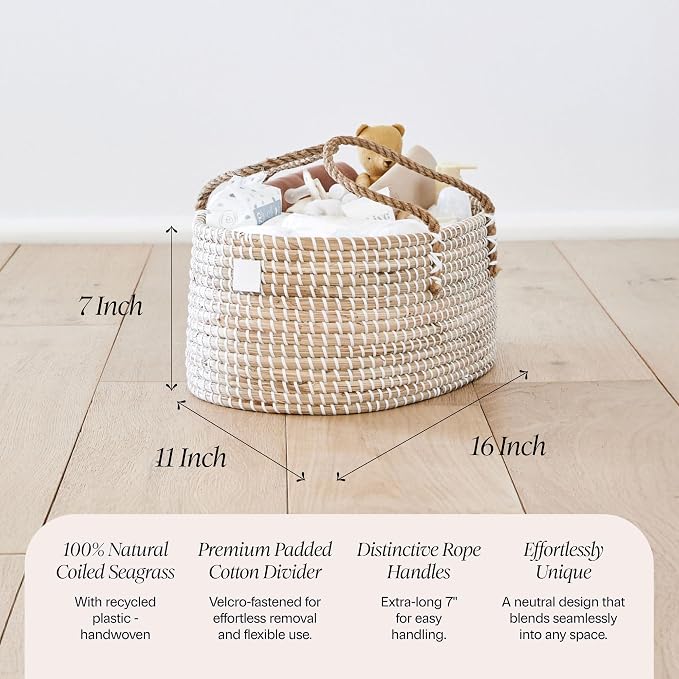 BEBE BASK Premium Baby Diaper Caddy Organizer - Basket With Cotton Divider | Award Winner, Handmade, Seagrass Caddy Basket, Newborn Essentials, Nursery Basket, Removable Divider, Baby Shower (Natural) - Image 4