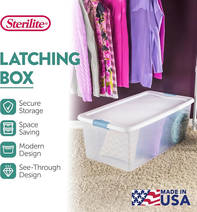 Sterilite 16-Pack Latching Box, Under Bed Storage Bins with Lids, Clear Plastic, 106 Quart - Heavy-Duty Organizing Containers for Closet, Bathroom, and Office - Image 3
