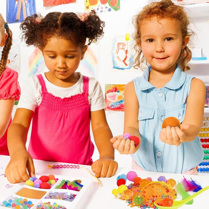 Sensory Kit for Toddlers and Kids - Includes 6 Bins with Lids, Play Tools, Sand, Feathers, Clay, Color Beads and Pom Poms Kids Box Fillers - Image 7