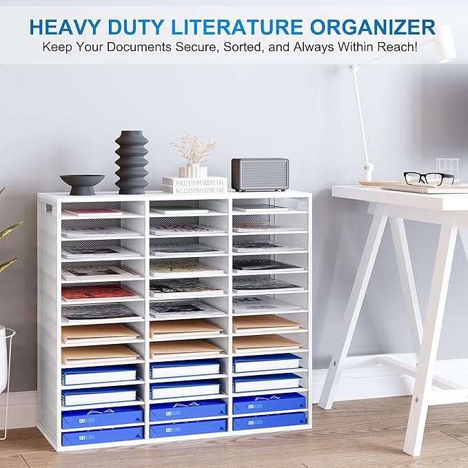 Mail Sorter Adjustable Countertop Mail Holder, Heavy Duty Literature Organizer, Student Mailbox for Classroom, Desktop Bill Paper Organizer for Office Home School, 36 Compartments, White - Image 2
