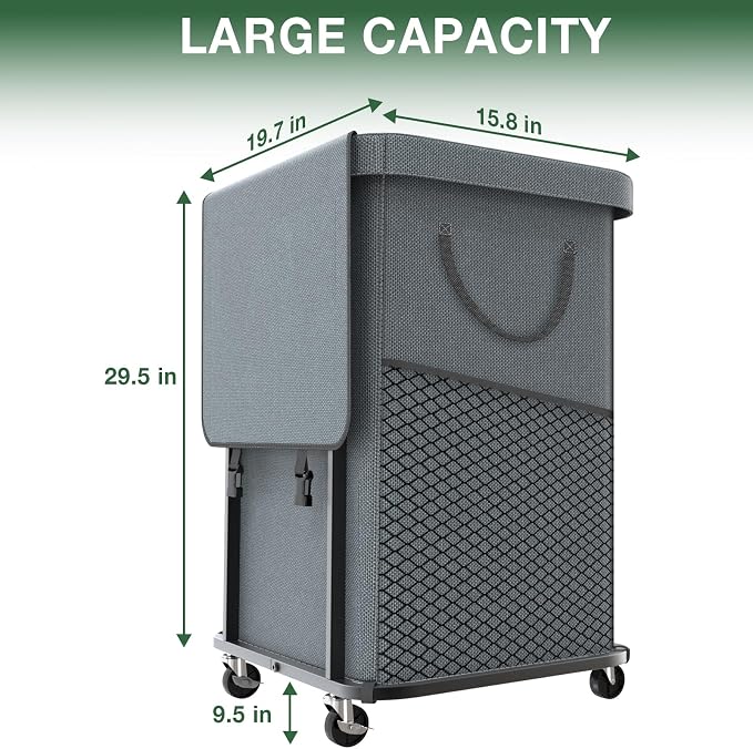 Laundry Hamper with Lid,150L Rolling Laundry Basket with Wheels,Grey | Dirty Clothes Hamper with Metal Frame and Removable Bag Design,Large Rolling Hampers for Laundry Room, Bedroom,Dorm - Image 6