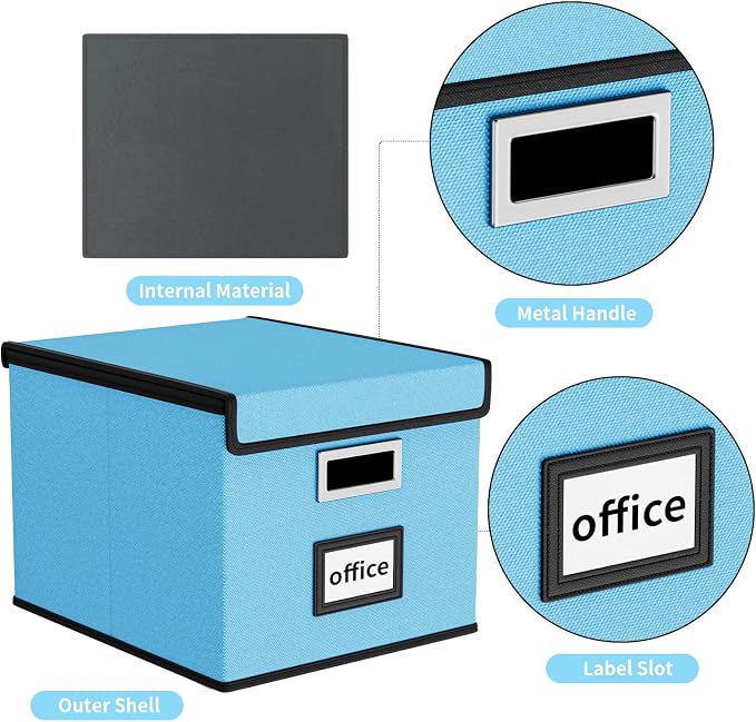 File Organizer Box with Lids, Collapsible File Folder Organizer | File Box with Plastic Slides for Document, Filing Bin for Letter Size Hanging File Folders (2 Pack, Sky-blue) - Image 3