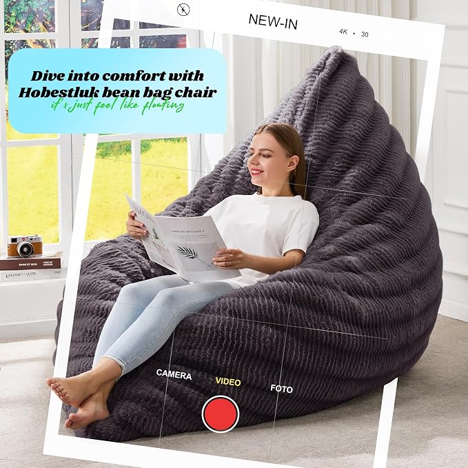 Hobestluk Adult Bean Bag Chair 3 in 1 Convertible Large Bean Bag Sofa | Ripple Dark Grey,Machine Washable,Removable Cover,Easy Convert And Install,Floor Bed,For Livingroom Bedroom - Image 7
