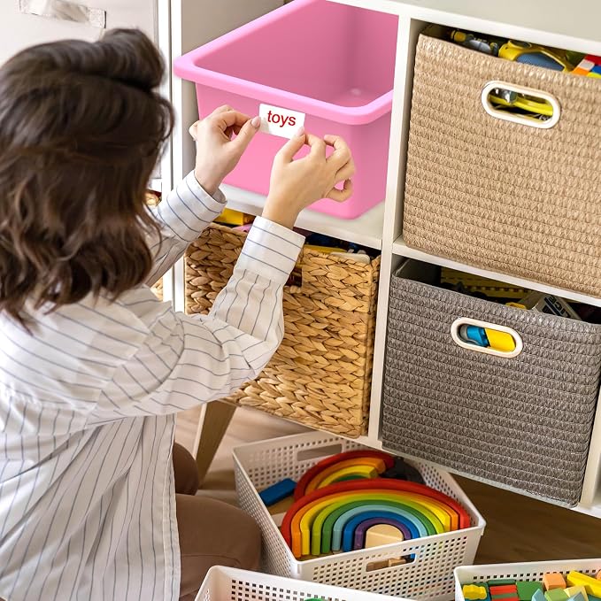 Zonon 12 Pcs Plastic Cubby Bins Office Storage Container Storage Bins Plastic Organization with 1 Pack Self Adhesive Label for Library Office Home Nursery(Pink/magenta) - Image 6