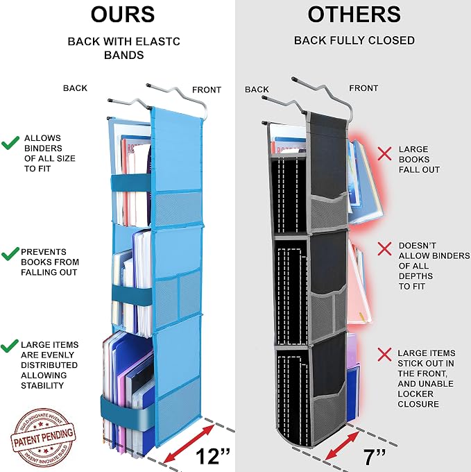 ABRA® 3 Shelf Hanging Locker Organizer for School, Gym, Work, Storage | Deep Shelves 6.5”x 9”| Eco-Friendly Fabric Healthy for Children | Adjustable School Locker Shelf from 3 to 2 Shelves (Sky Blue) - Image 3