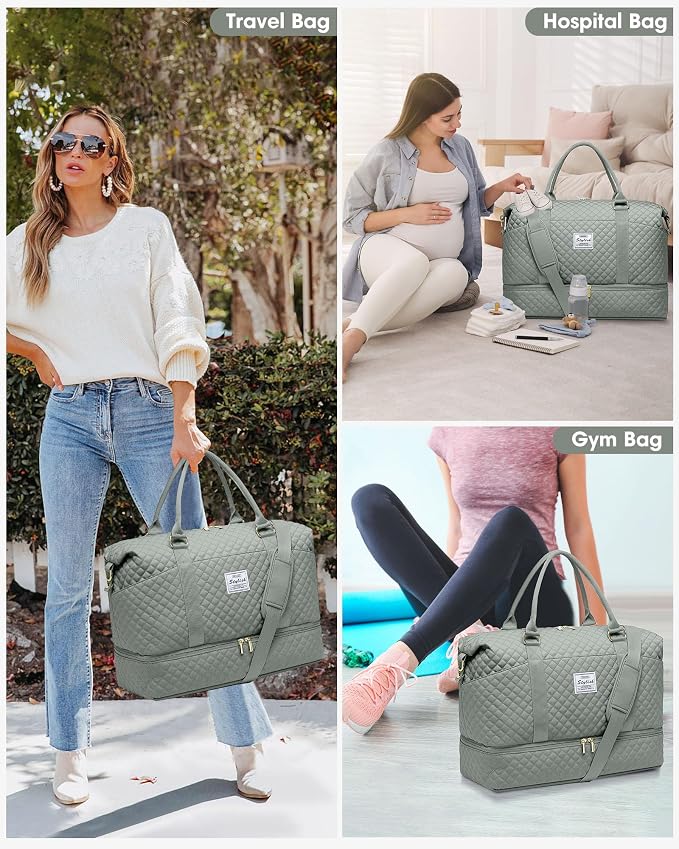 Weekender Bags for Women Duffle Bag - Travel Duffel Bag with Shoe Compartmen Carry on Overnight Bag with Toiletry Bag Gym Tote Bag with Wet Pocket Hospital Bags for Labor and Delivery Green - Image 2