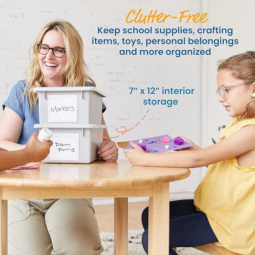ECR4Kids Cubby Storage Bin with Lid, Multipurpose Organization, Light Grey, 10-Piece | Durable plastic, GREENGUARD Gold Certified, 7 quart capacity, lightweight & nestable, easy-lift lids, classroom/home use - Image 3
