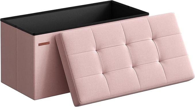SONGMICS Mazie Collection - 30 Inches Folding Storage Ottoman Bench, Ottoman Foot Rest, End of Bed Bench, Storage Chest, Load 660 lb, for Living Room, Bedroom, Entryway, Jelly Pink ULSF047R11 by Unknown