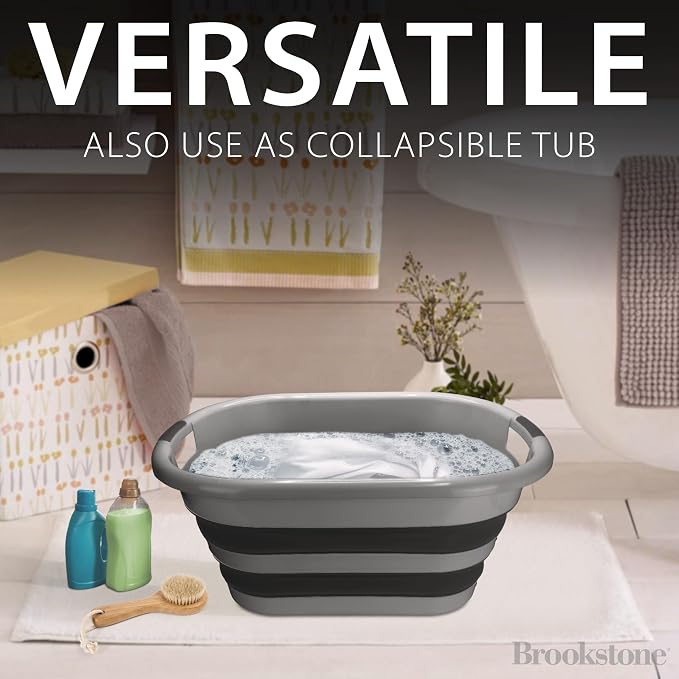 BROOKSTONE Collapsible Laundry Basket Set, Modern Medium Collapsible Basket Set, Comfort Non-Slip Grip Handles, Minimalist Space Saving Design, Portable Pop-Up Hamper, BPA FREE, Dark Grey, 2 PACK - Image 5