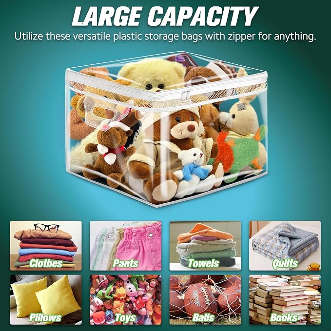 HIBAG 10 Gallon Large Storage Bag for Clothes, Zipper Clothing Storage Bag, Clear Organizer with Reinforced Handles, for Closet and Underbed Storage (2 Pack) - Image 5