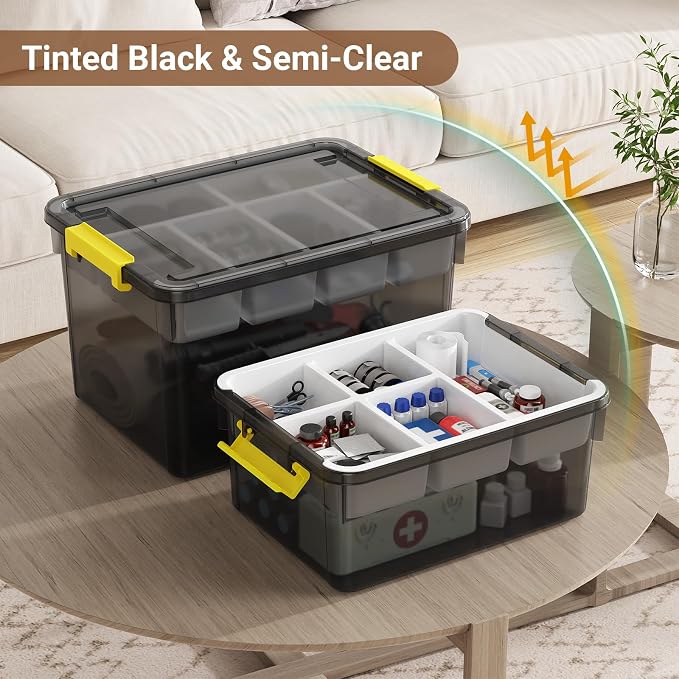 80Qt Stackable Storage Bins with Lids Trays Craft Box Organizers, 2Pack, GY | Clear Plastic Latching Boxes Organizers with Dividers Portable Containers for Arts & Crafts, Home Office Classroom Car Trunk - Image 3