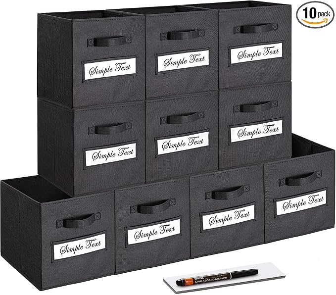 11 Inch Storage Cube,Storage bin,cube storage (Set of 10) Foldable Fabric Cube Storage Bins with 10 Labels Window Cards & a Pen,Baskets Containers for Shelves,Closet Organizers Box,Black by Artsdi