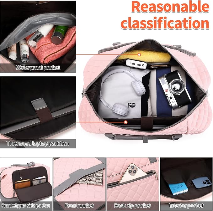 Weekender Bag, Large Travel Duffel Bag for Women, Carry on Overnight Bag with Shoe Compartment and Toiletry Bags - Image 3