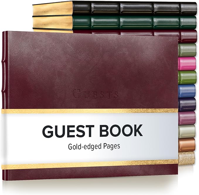 Gallery Leather Guest Book - Great for Wedding, Reception, Baby and Bridal | Shower, Birthday Party and Vacation Home - 192 Lined Pages to Sign in, add Polaroid Photo - Hardcover 9x7" - Acadia Burgundy by GalleryLeather
