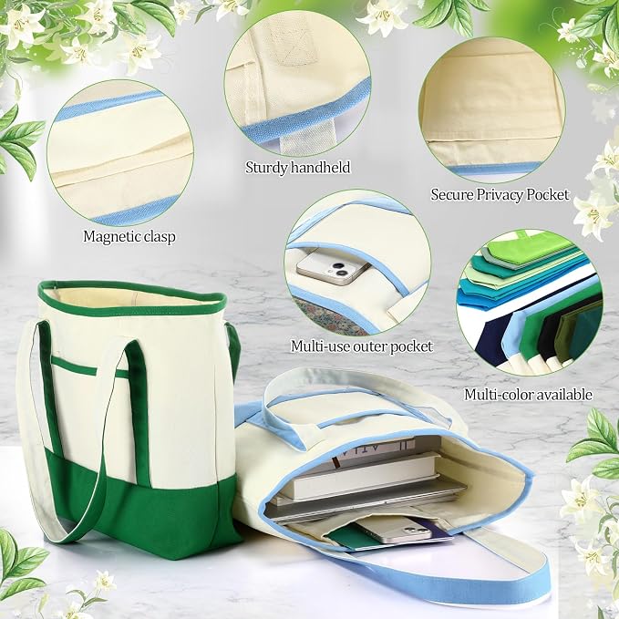 Sanwuta Canvas Tote Bags Bulk with Outer Pockets,Forest Color,12 Pack | Reusable Cotton Grocery Bags, Perfect for Teachers, Party Giveaways, DIY Crafts, Wedding Favors, Business Gifts - Image 4