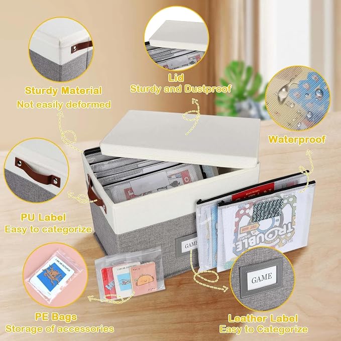 Board Game Storage, Board Game Organizer with 12pcs Zipper Bags and Writable Stickers, Board Game Organizers Storage with Lid for Office Supplies, Puzzles, Video Game, Craft Product,2-Pack - Image 3