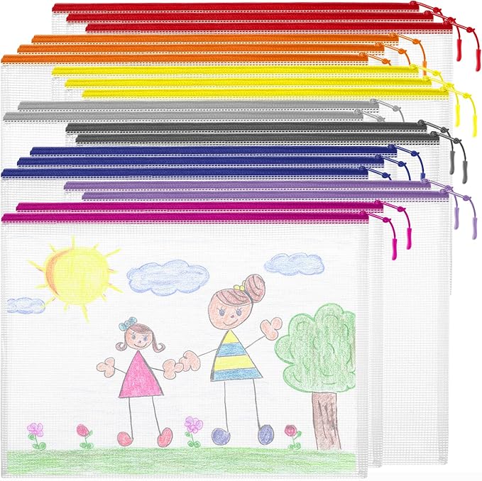 YOPCDJ 20PCS Mesh Zipper Pouch Bags, A4 13x9 Inches Waterproof Mesh Bags with Zipper, Plastic Zipper Pouch for Organizing, Mesh Bag for Travel Storage, 8 Colors Assortment by YOPCDJ