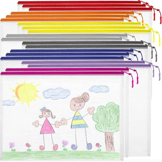 YOPCDJ 20PCS Mesh Zipper Pouch Bags, A4 13x9 Inches Waterproof Mesh Bags with Zipper, Plastic Zipper Pouch for Organizing, Mesh Bag for Travel Storage, 8 Colors Assortment by YOPCDJ