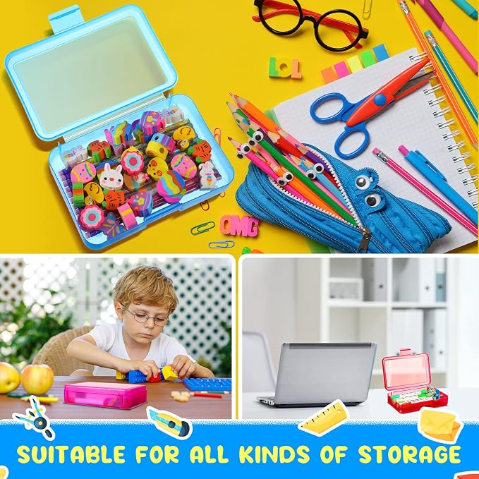 Zhehao 20 Pack 8''x5.5''x2'' Clear Pencil Boxes with Lids,Colorful | Bulk Clear Plastic Pencil Box, Stackable Crayon Pencil Case for Students, Large Pen Boxes for Kids, Back to School Supplies - Image 7
