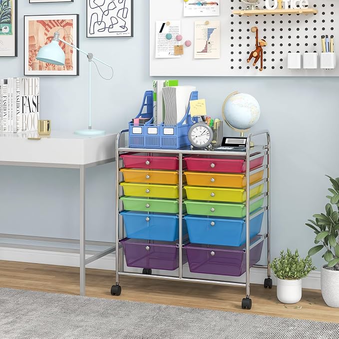 12 Drawer Rolling Storage Cart, Craft Cart Organizer on Wheels w/Metal Frame, Large Capacity & Smooth Drawer, Rolling Cart w/Drawers for Classroom, Office - Image 9