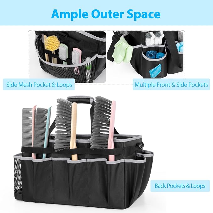 HODRANT Extra-large Wearable Cleaning Caddy with Pad, Handle & Divider | Cleaning Organizer Bag for Clean Products, Housekeeper Tote Car Wash Tools Bag for Detailing Supplies, Bag Only, Gray Edge - Image 3