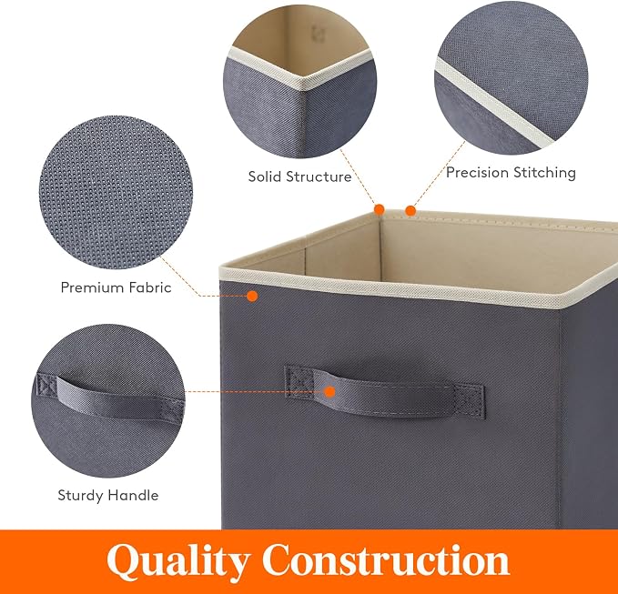 Lifewit Storage Cubes, 11 Inch Organizer Bins, 18L Gray, 12 Packs | Foldable Decorative Fabric Storage Baskets for Organizing Home Organizers with Handles for Shelves, Closet - Image 3